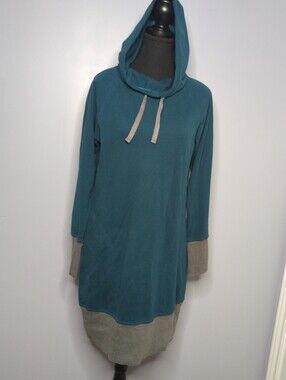 Toad&Co Intermosso Hooded Sweatshirt Dress Teal Gray Size M Excellent Condition